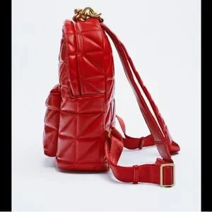 Zara | Bags | Zara Quilted Puffy Gold Chain Backpack Red New  display picture 1